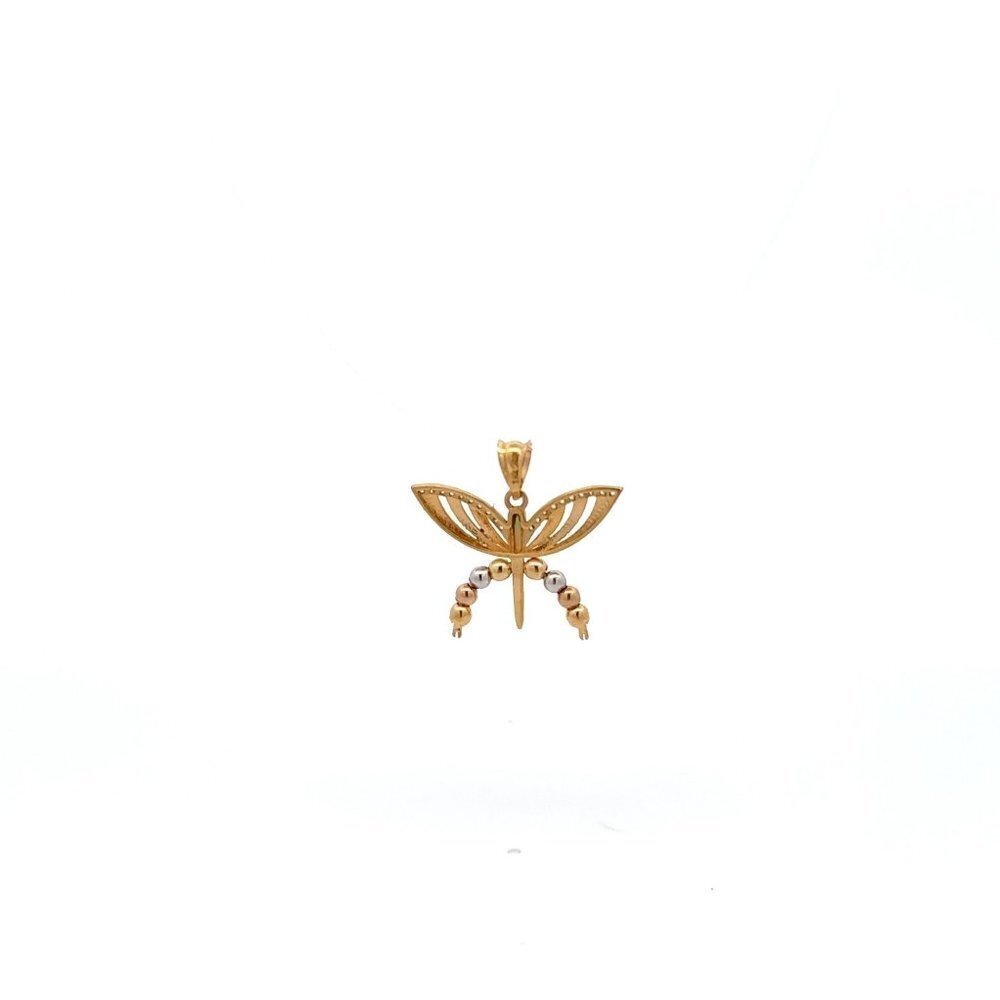 18K Gold Pendant Dragonfly Tricolor Cubic Zirconia 1.80 grams - Picture 2 of 8
